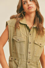 Load image into Gallery viewer, Olive Washed Cotton Utility Jumpsuit