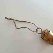 Load image into Gallery viewer, Rounded tin brass bell holiday Christmas ornament twine jute: Tan Suede-Like Cord