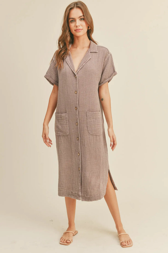 Eggplant Gauze Shirt Dress