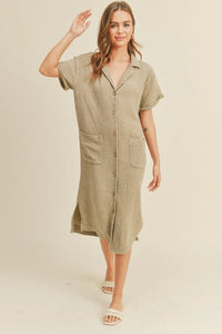 Olive Gauze Shirt Dress