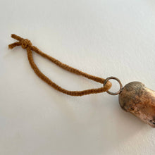 Load image into Gallery viewer, Rounded tin brass bell holiday Christmas ornament twine jute: Tan Suede-Like Cord