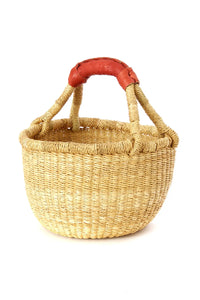 Natural Baby Ghanaian Bolga Basket with Leather Handle