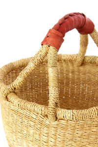 Natural Baby Ghanaian Bolga Basket with Leather Handle