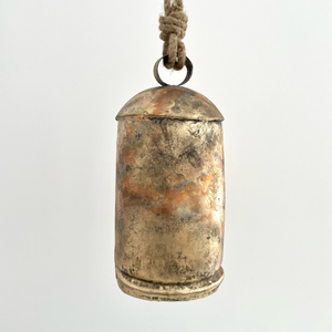 9 1/2" tin brass finish bell w/ wood striker jute hanger