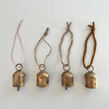 Load image into Gallery viewer, Rounded tin brass bell holiday Christmas ornament twine jute: Tan Suede-Like Cord