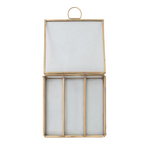 Brass Finish  Glass Box with 3 Compartments