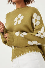Load image into Gallery viewer, Distressed Floral Patterned Pullover Sweater