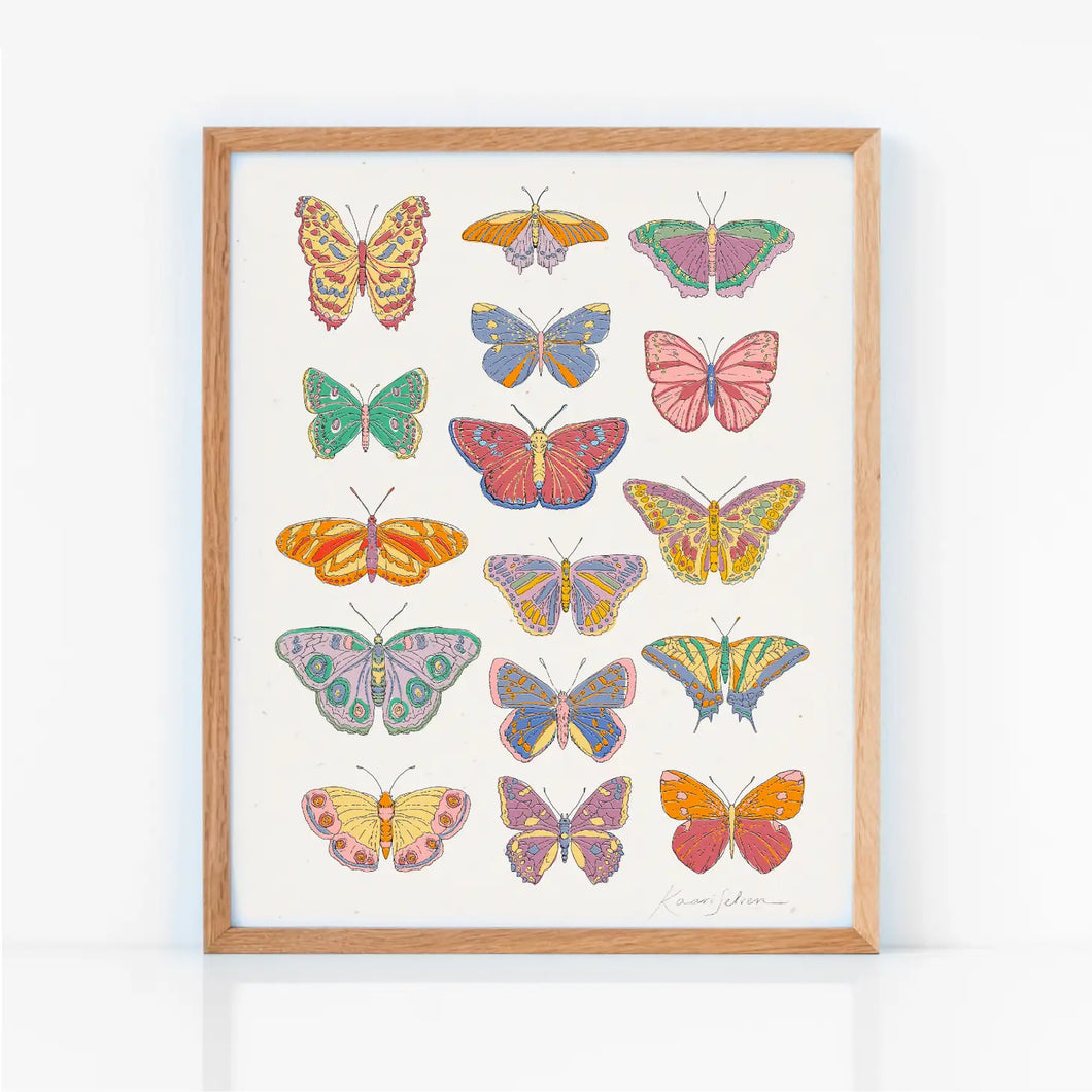 Hush Poppy Retro Butterflies Art Print