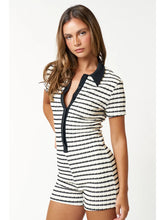 Load image into Gallery viewer, Striped Puckered Knit Button Down Romper