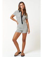 Load image into Gallery viewer, Striped Puckered Knit Button Down Romper