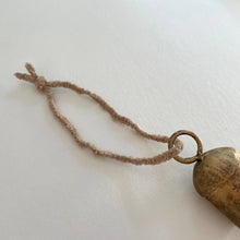 Load image into Gallery viewer, Rounded tin brass bell holiday Christmas ornament twine jute: Tan Suede-Like Cord