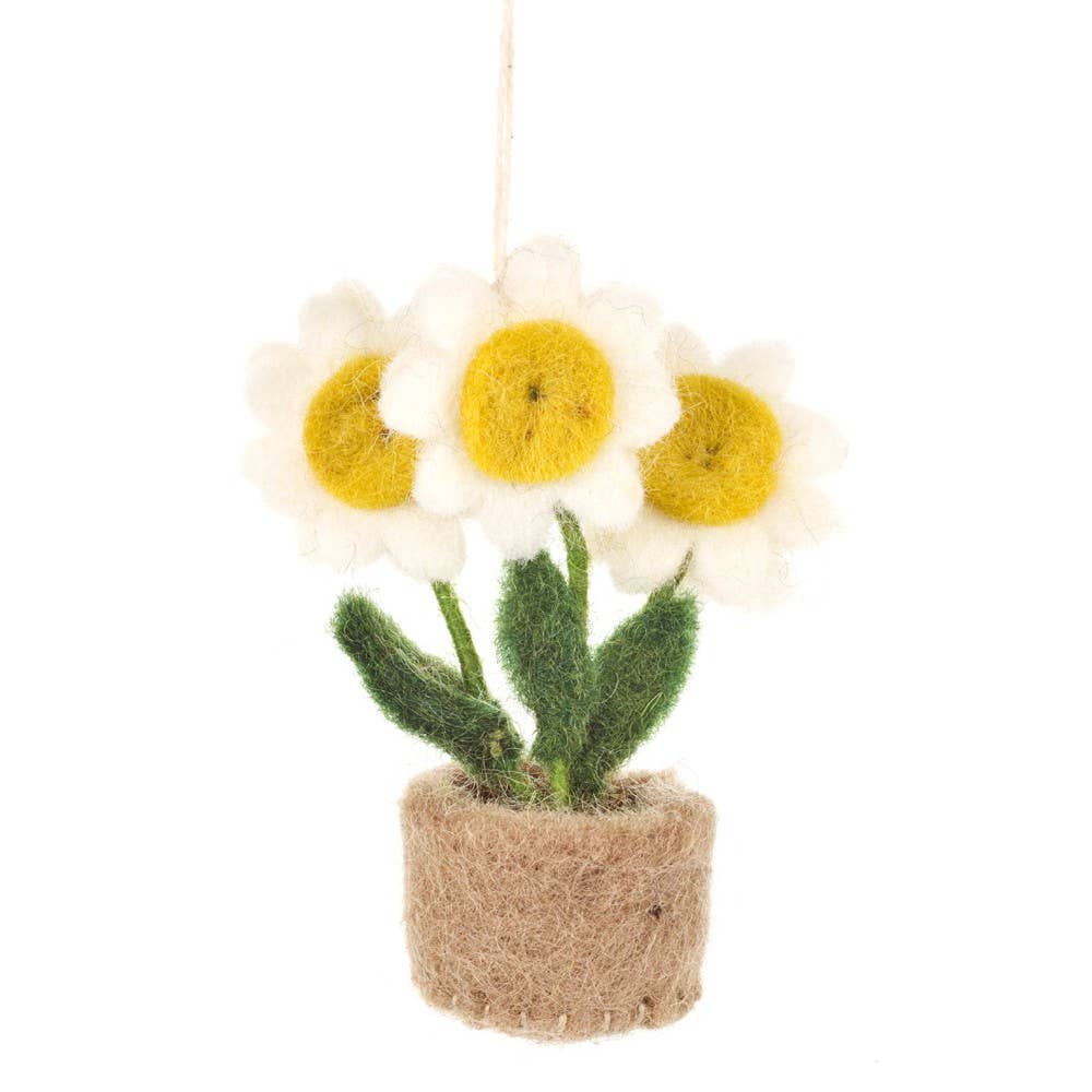 Handmade Hanging Fair trade Felt Pot o' Daisies Decoration