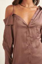 Load image into Gallery viewer, Satin Asymmetrical Collar Neck Mini Dress