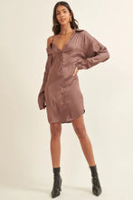 Load image into Gallery viewer, Satin Asymmetrical Collar Neck Mini Dress